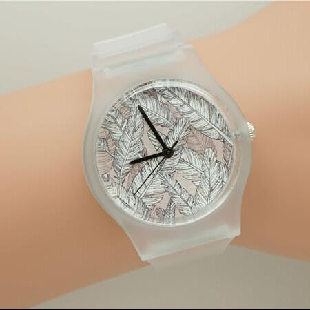 Analog Girl's Watch Feathers Dial