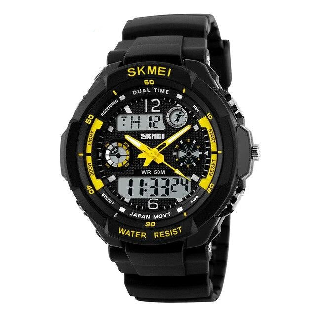 Boy's Dual Display Watch With Black Silicone Strap And Black And Yellow Dial