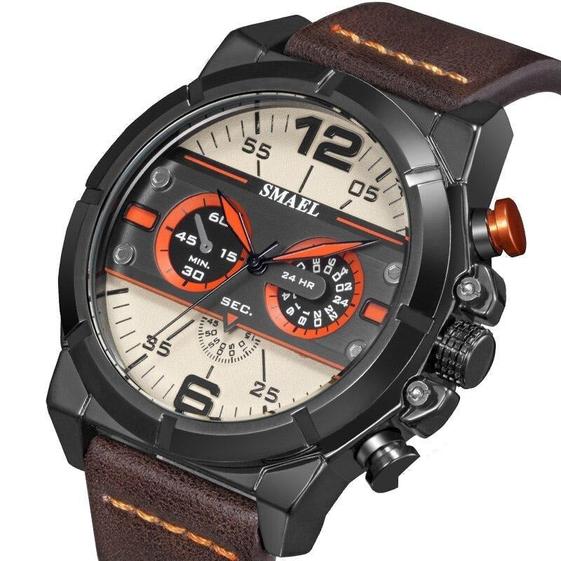 Analog Boy's Watch With Black Leather Strap And Black And Gray Dial