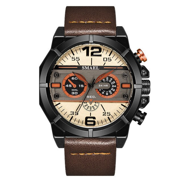 Analog Boy's Watch With Black Leather Strap And Black And Gray Dial