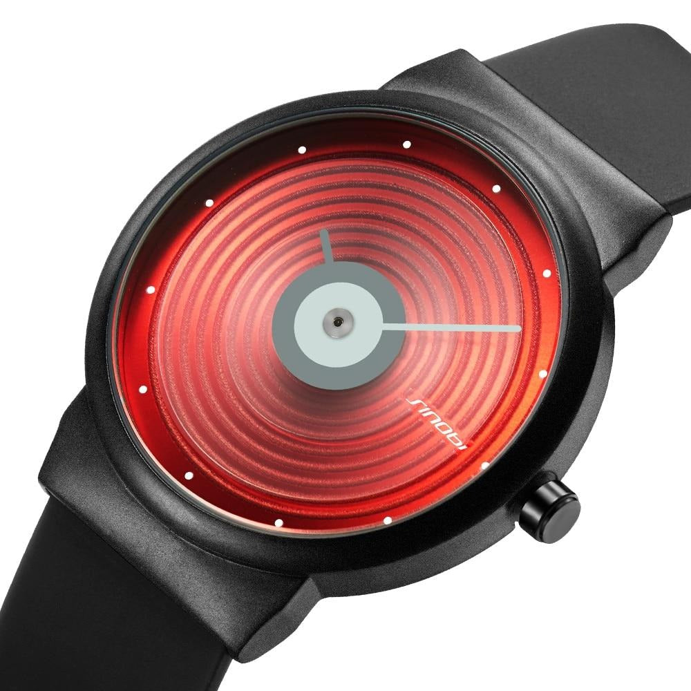 Analog Boy's Watch With Concentric Circles And Leather Strap