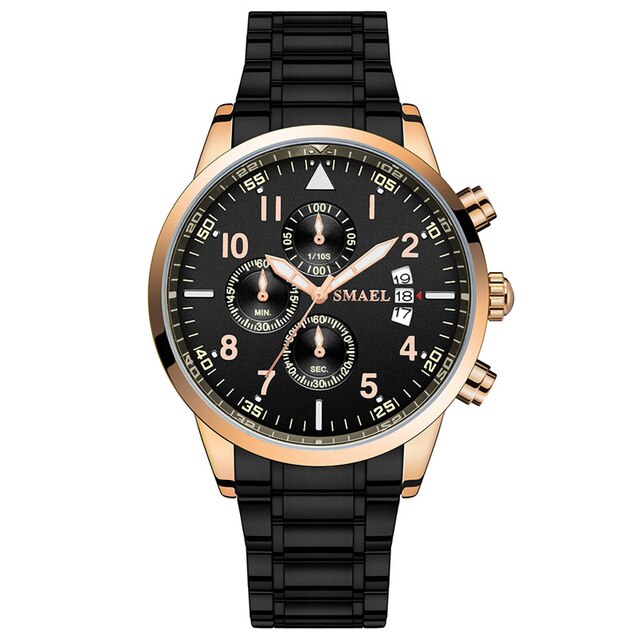 Analog Boy's Watch With Black Steel Bracelet And Black Dial And Rose Gold