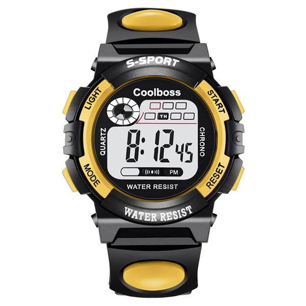 Digital Boy's Watch With Black Silicone Strap And Black And Yellow Dial