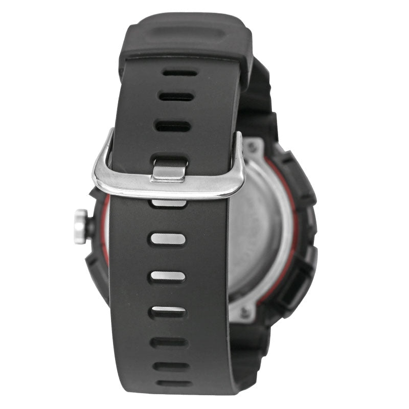 Boy's Dual Display Watch With Black Silicone Strap And Black And Red Dial
