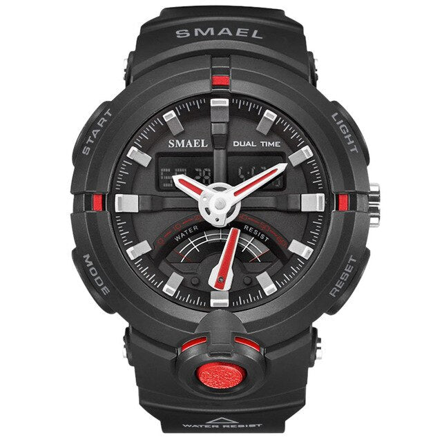 Boy's Dual Display Watch With Black Silicone Strap And Black And Red Dial