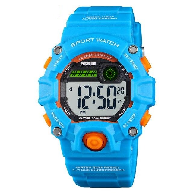 Digital Boy's Watch With Silicone Strap And Orange And Blue Case