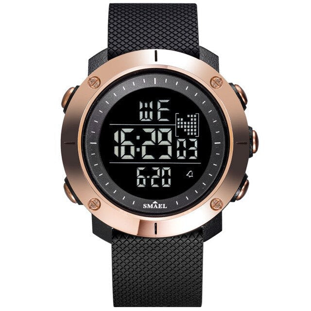 Digital Boy's Watch With Black Silicone Strap And Rose Gold Case