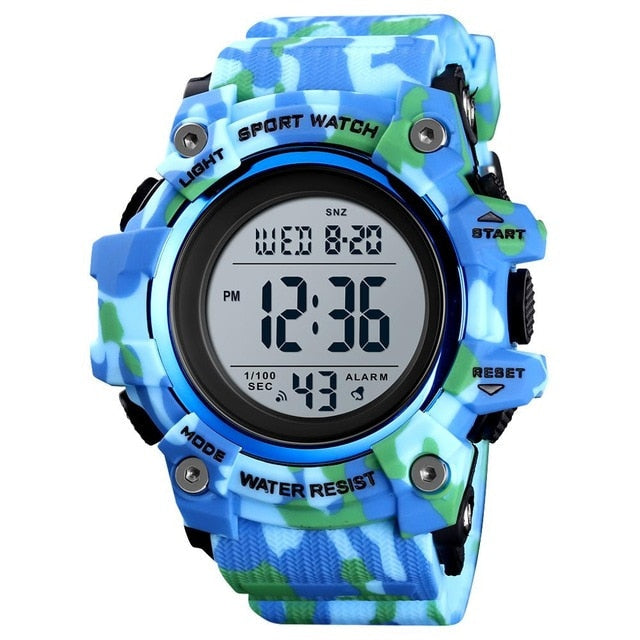 Digital Boy's Watch With Silicone Strap And Camouflage Dial