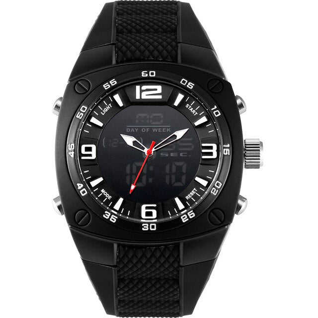 Dual Display Boy's Watch With Black Silicone Strap And Black Dial
