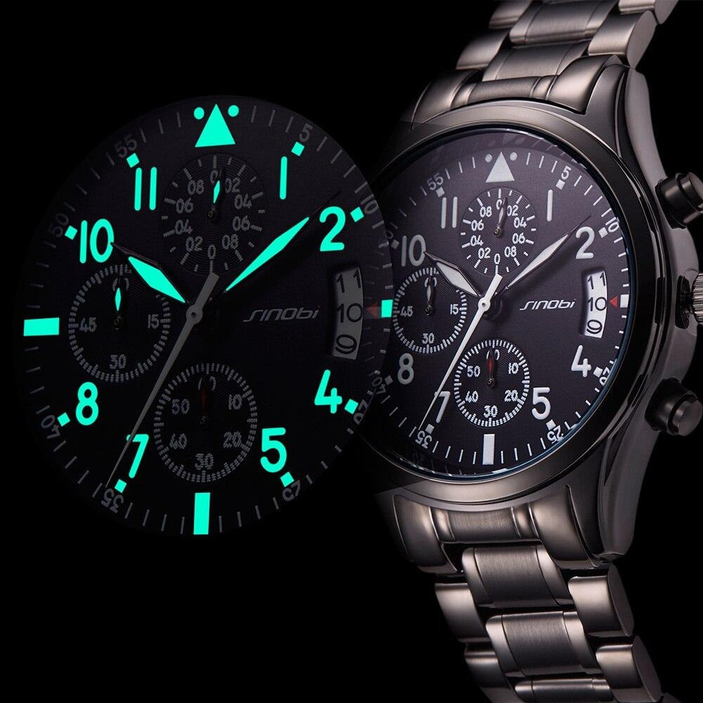 Analog Boy's Watch With Black Steel Strap And Dial With Fluorescent Hands