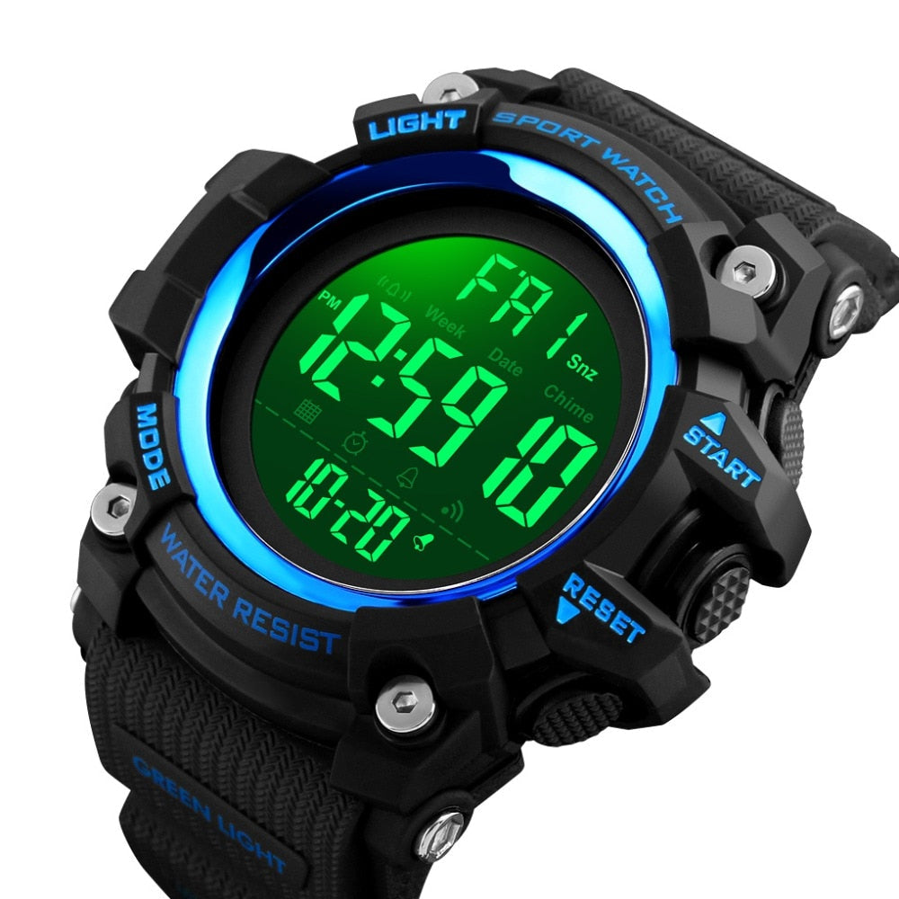 Digital Boy's Watch With Green Silicone Strap And Black Dial