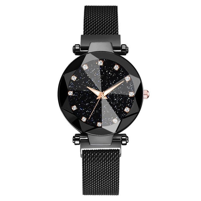 Analog Girl's Watch With Steel Mesh Strap And Black Dial