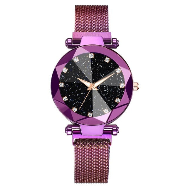 Analog Girl's Watch With Steel Mesh Strap And Black Dial