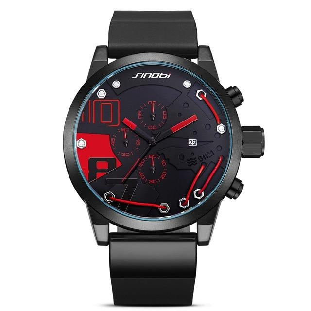 Analog Boy's Watch With Black Silicone Strap And Black And Red Dial