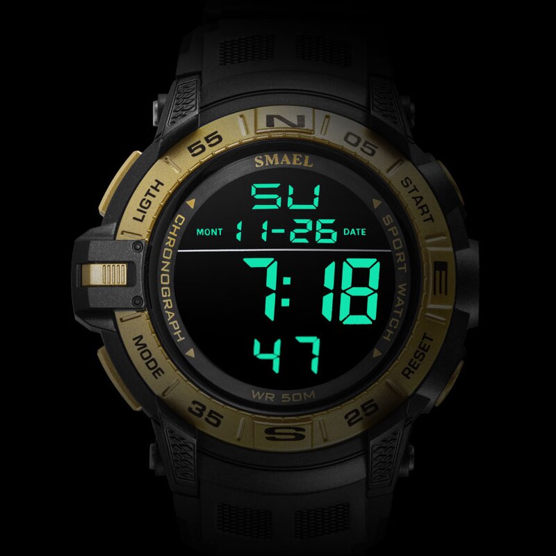 Digital Boy's Watch With Army Green Silicone Strap And Round Dial