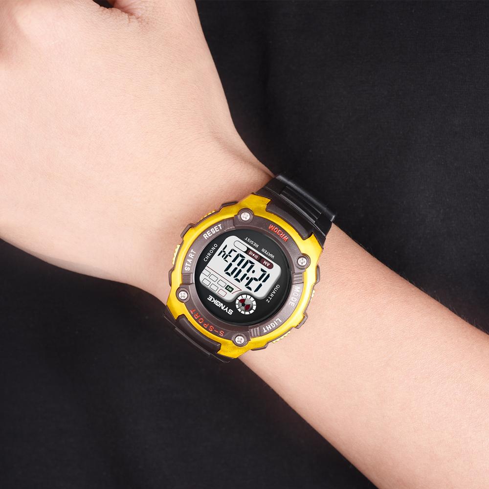 Digital Boy's Watch With Black Silicone Strap And Yellow Case