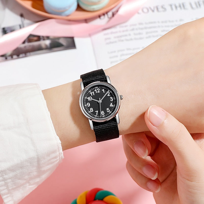 Analog Boy's Watch With Fabric Black Strap