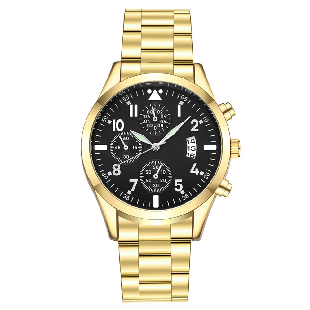 Analog Boy's Watch With Gold Steel Strap And Black Dial