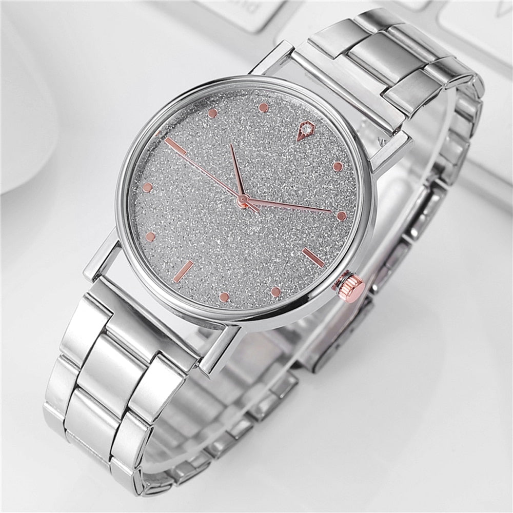 Analog Girl's Watch With Rose Gold Steel Strap And Gray Dial