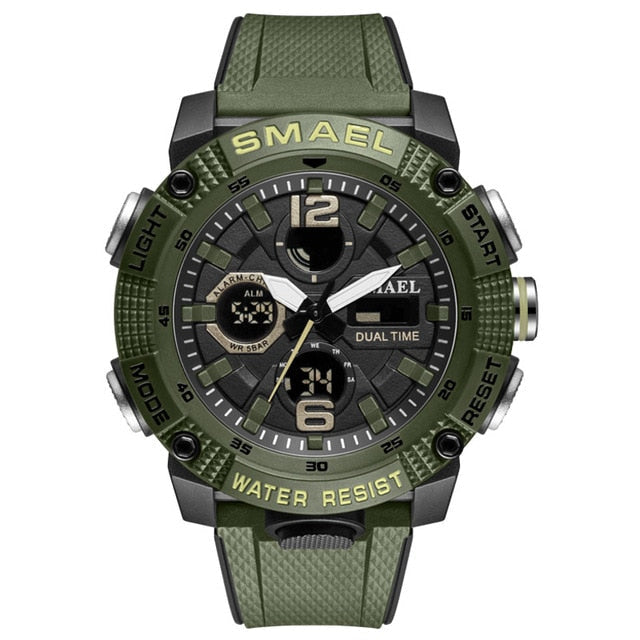 Boy's Dual Display Watch With Green Silicone Strap And Green Dial