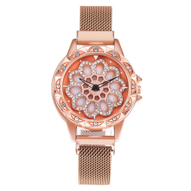 Analog Girl's Watch With Steel Strap And Floral Dial