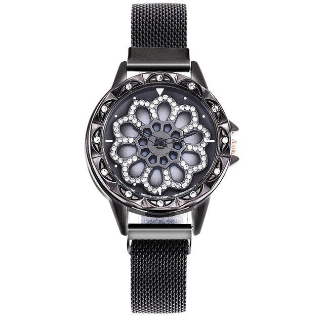 Analog Girl's Watch With Steel Strap And Floral Dial