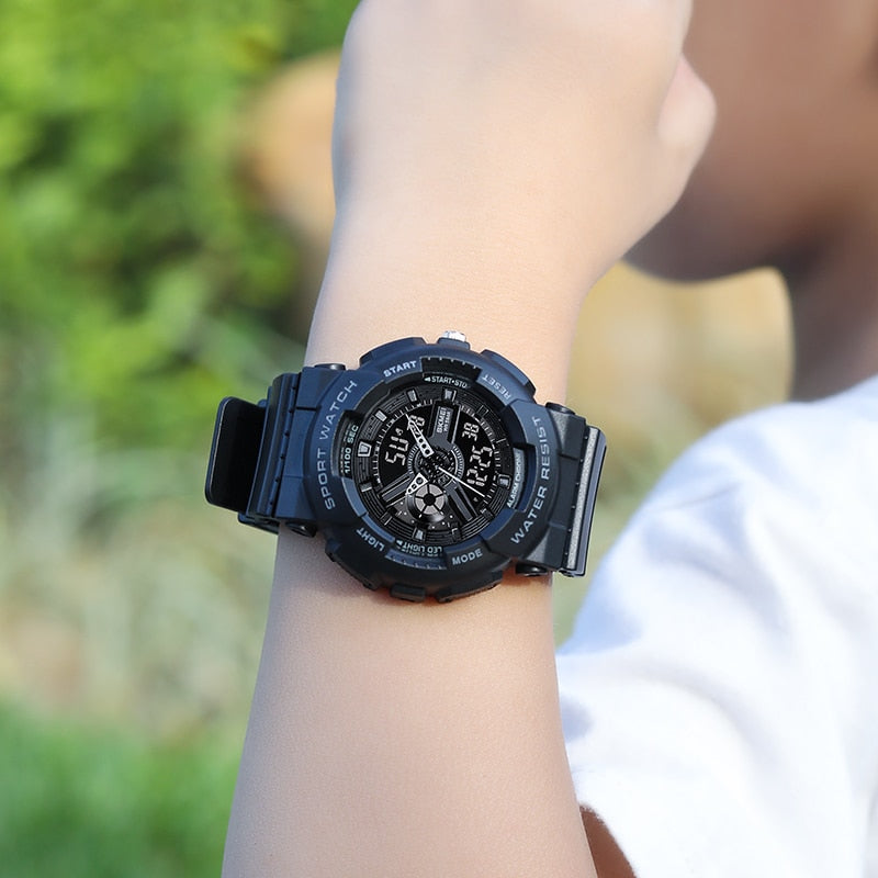 Boy's Dual Display Gray Camouflage Watch