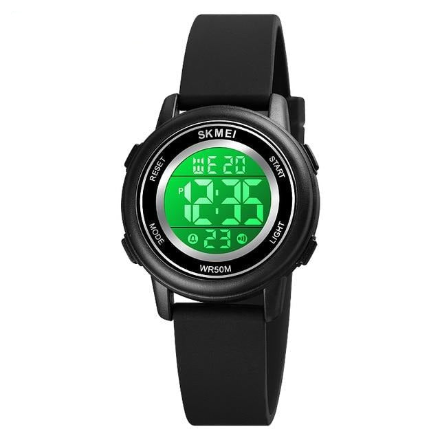 Digital Boy's Watch With Black Silicone Strap And Round Case