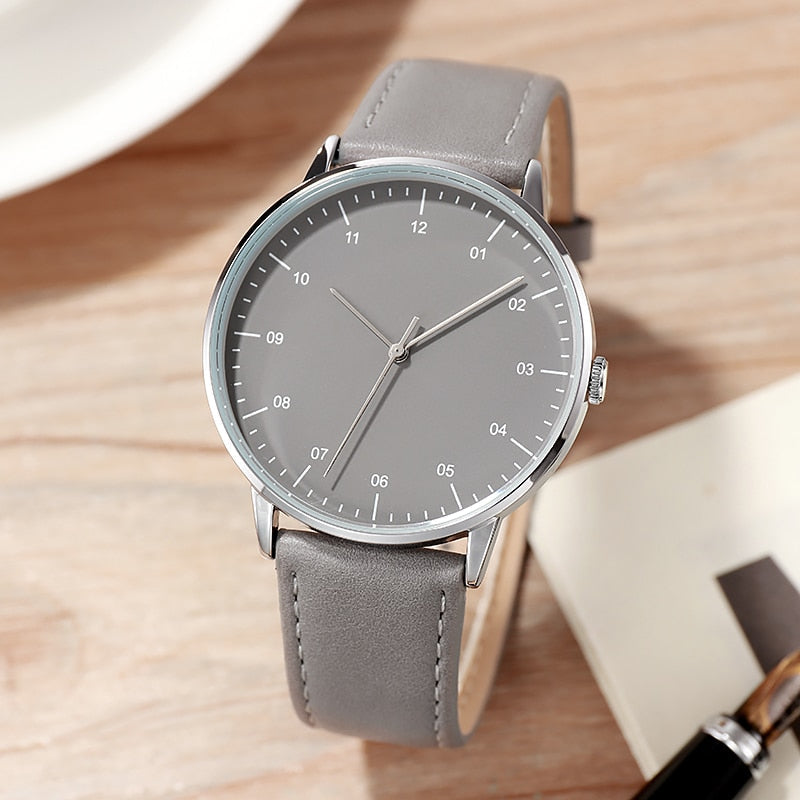 Analog Boy's Watch With Gray Leather Strap And Gray Dial