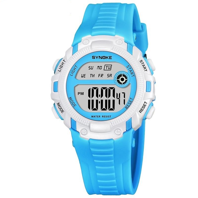 Digital Boy's Watch With Sky Blue Silicone Strap And Round Dial