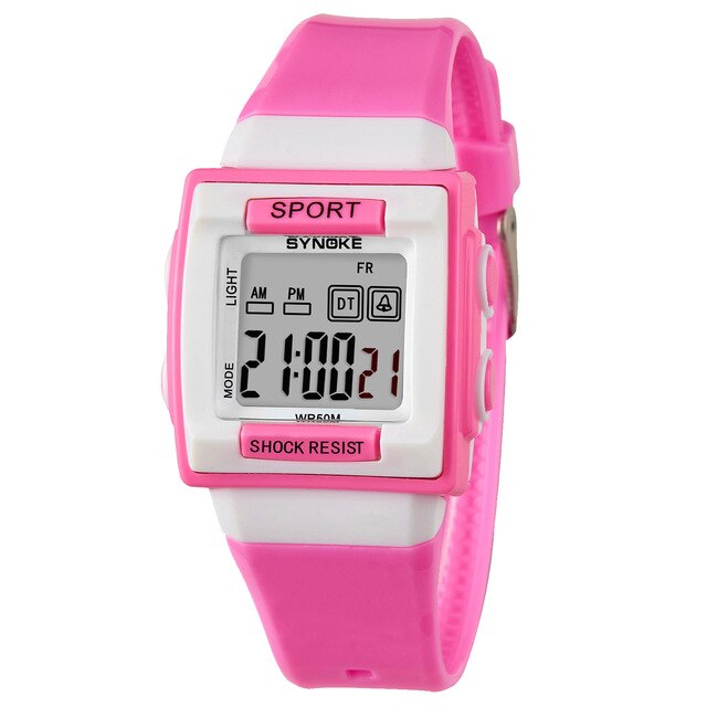 Digital Girl's Watch with White Silicone Strap and Square Dial