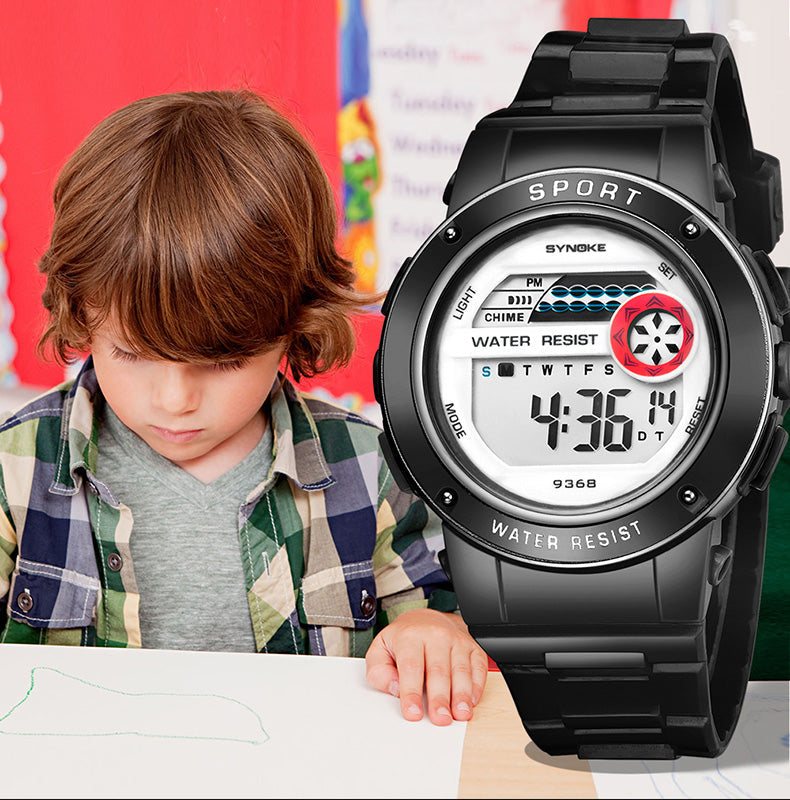 Digital Boy's Watch With Blue Silicone Strap And White Dial