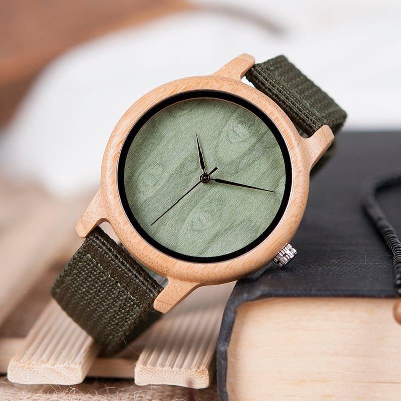 Analog Boy's Watch With Nylon Strap And Wooden Dial