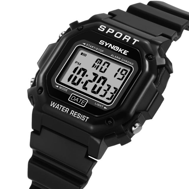 Digital Boy's Watch With Black Silicone Strap And Rectangular Dial