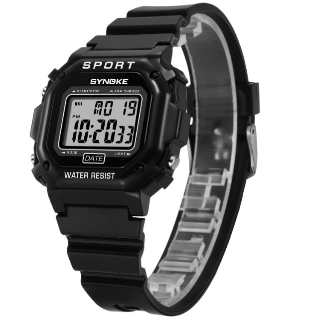 Digital Boy's Watch With Black Silicone Strap And Rectangular Dial