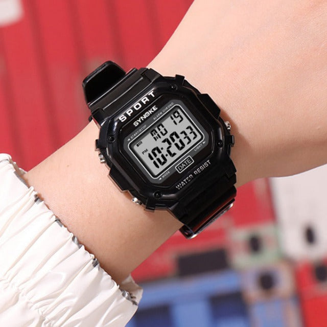 Digital Boy's Watch With Black Silicone Strap And Rectangular Dial