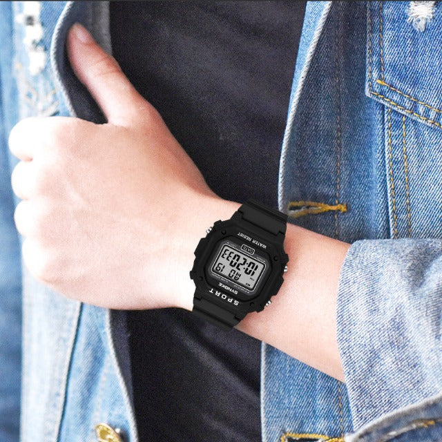 Digital Boy's Watch With Black Silicone Strap And Rectangular Dial