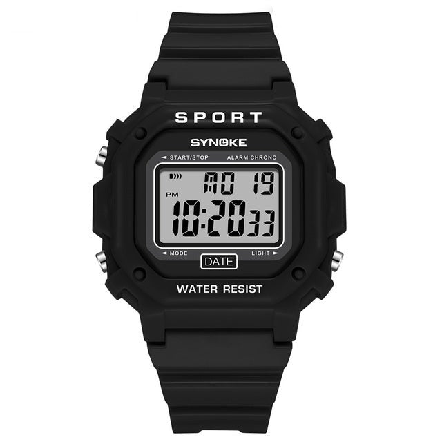 Digital Boy's Watch With Black Silicone Strap And Rectangular Dial