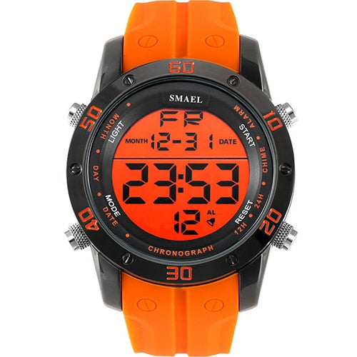 Digital Boy's Watch With Orange Silicone Strap And Black And Orange Dial