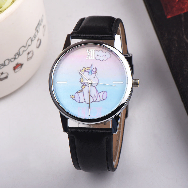 Analog Girl's Watch With Baby Unicorn Dial