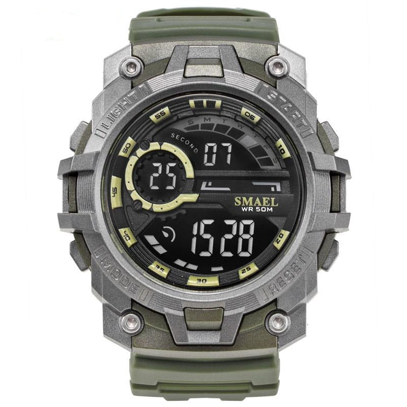 Digital Boy's Watch With Khaki Silicone Strap And Gray Dial