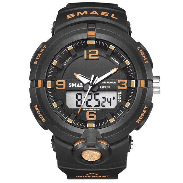 Boy's Dual Display Watch With Black Silicone Strap And Black Dial And Rose Gold